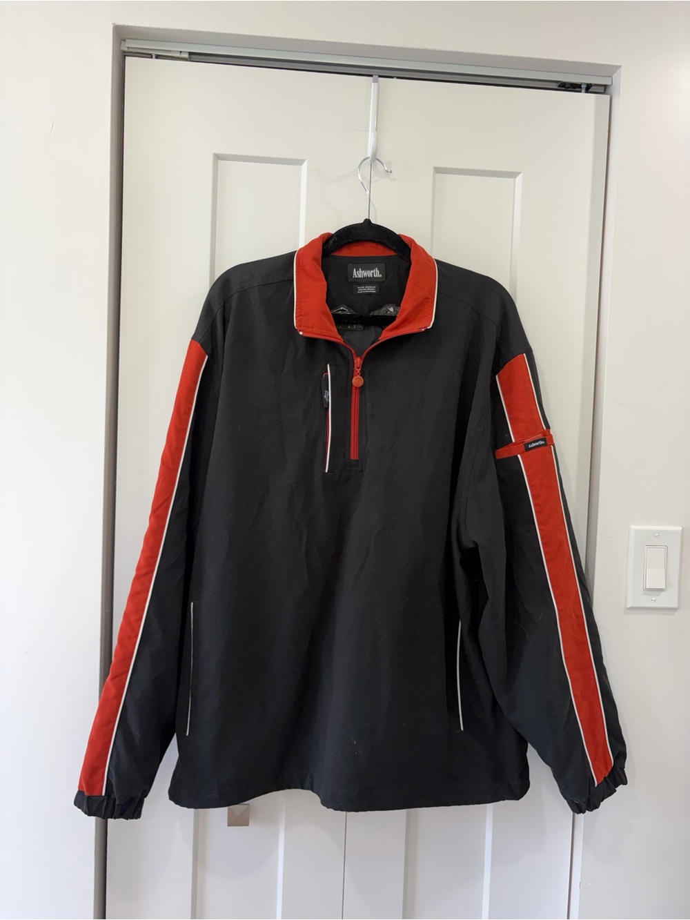 Vintage Ashworth Black Pullover Windbreaker with Red/Orange Accents